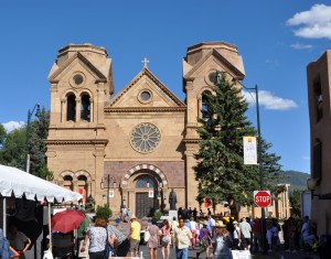 Saint Francis Cathedral Basilica in Santa Fe, NM during Indian Market.