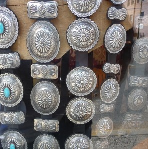 Window display of concho belts, Santa Fe.