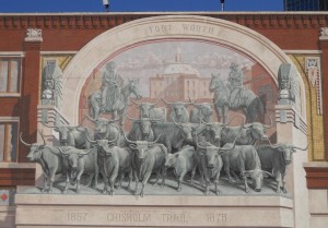 Mural in Fort Worth, TX, showing the end of the Chisholm Trail.